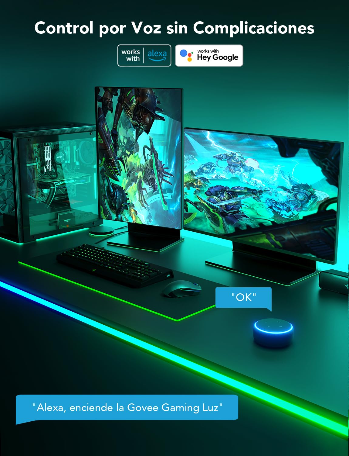 Govee Tira LED Neon RGBIC 3m para Escritorio Gaming, Luces Cortables | Sincronización Razer Chroma, Control App Inteligente, Compatible con Alexa, Adaptador incluido, solo WiFi 2.4G