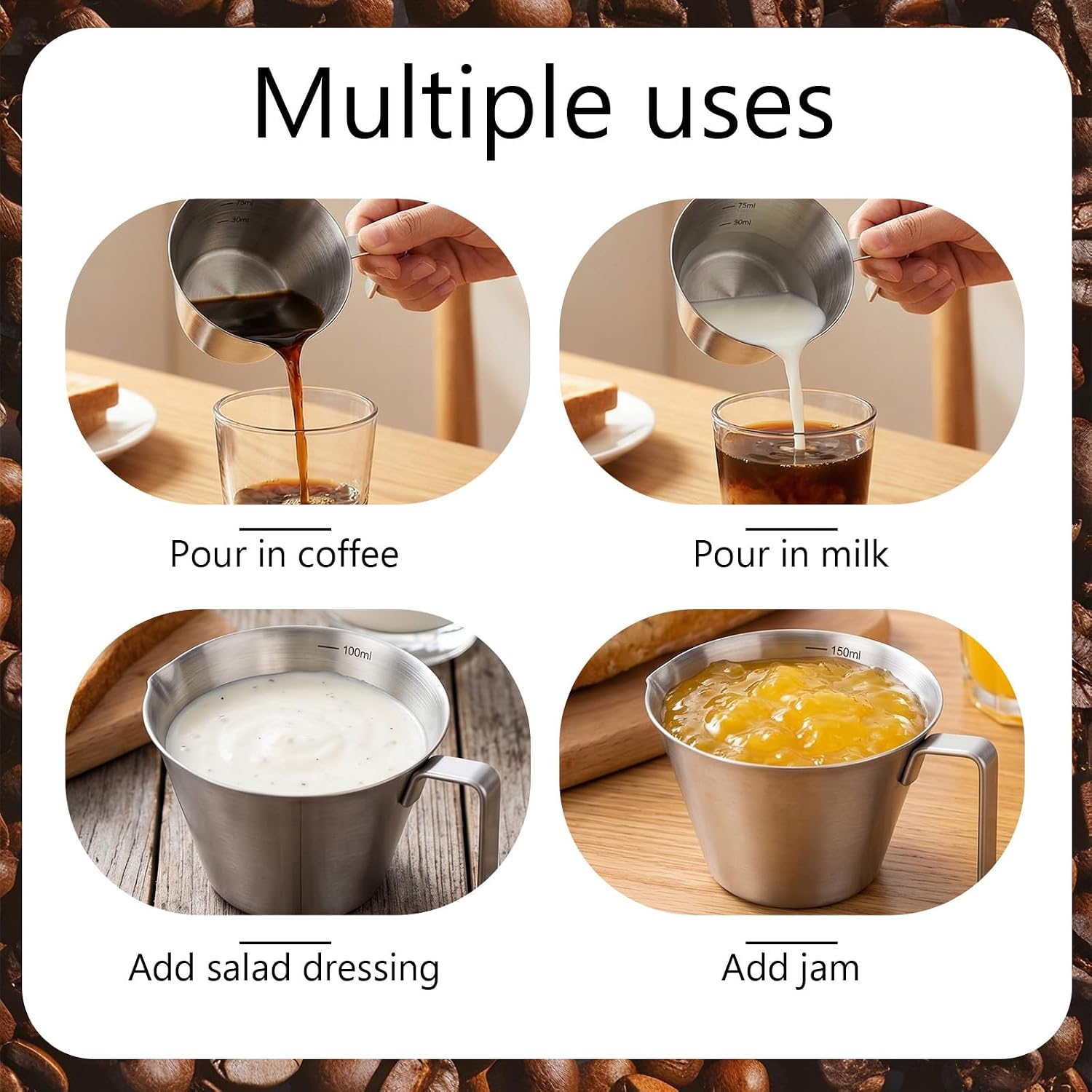 Stainless Steel Espresso Cups Espresso Metal Measuring Cup with Scale
