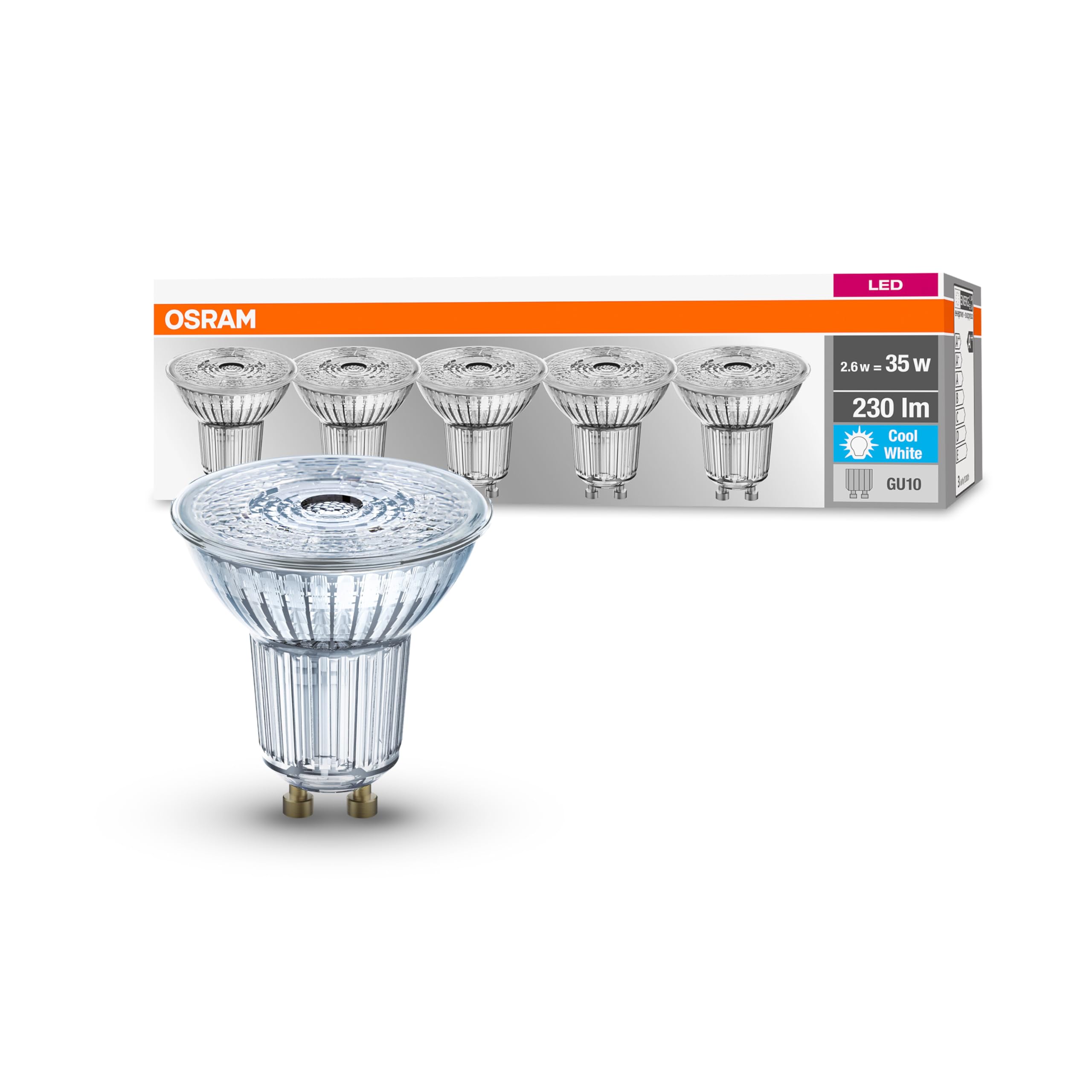 OSRAM LED Reflector lamp, Base: GU10, Cool White, 4000 K, 2.30 W, Replacement for 35 W Reflector lamp, LED Base PAR16 [Energy Efficiency Class A++]