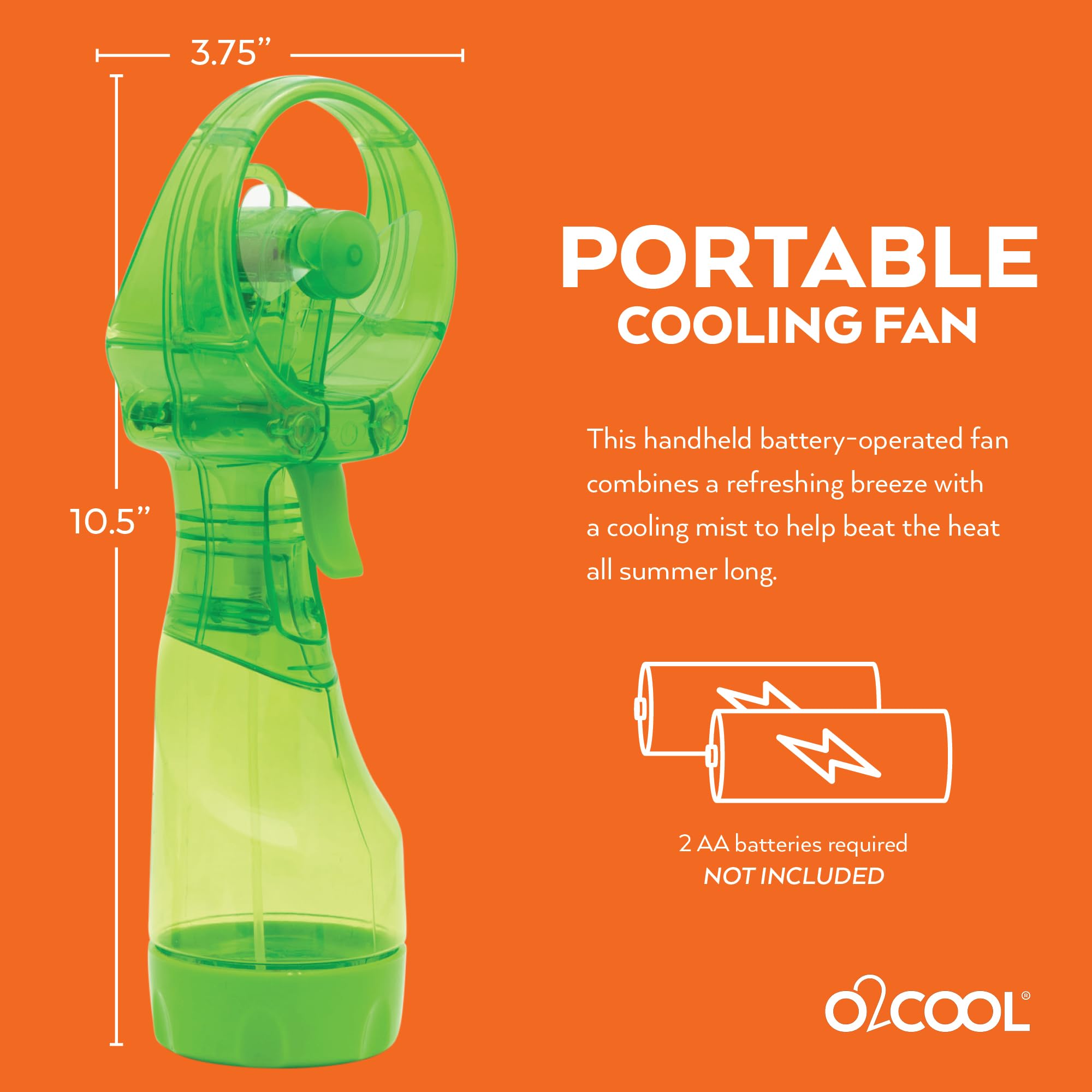 O2COOL 2-pak Deluxe ręczny przenośny wentylator zaparowujący, zielony