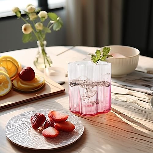 Miniatura 5 de whatAmug Juego de 2 vasos de bebida (7 onzas), juego de cristalería vintage a rayas con diseño de flores, lindo vaso de agua de origami degradado,