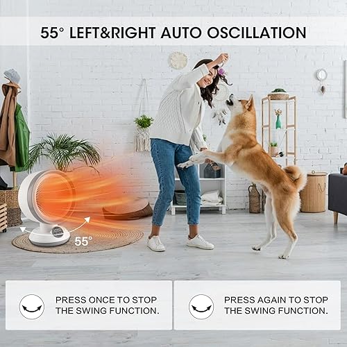 Miniatura 3 de Combo de ventilador de calentador 2 en 1, calentador de espacio portátil de 1500 W con termostato ajustable, ventilador de refrigeración eléctrico