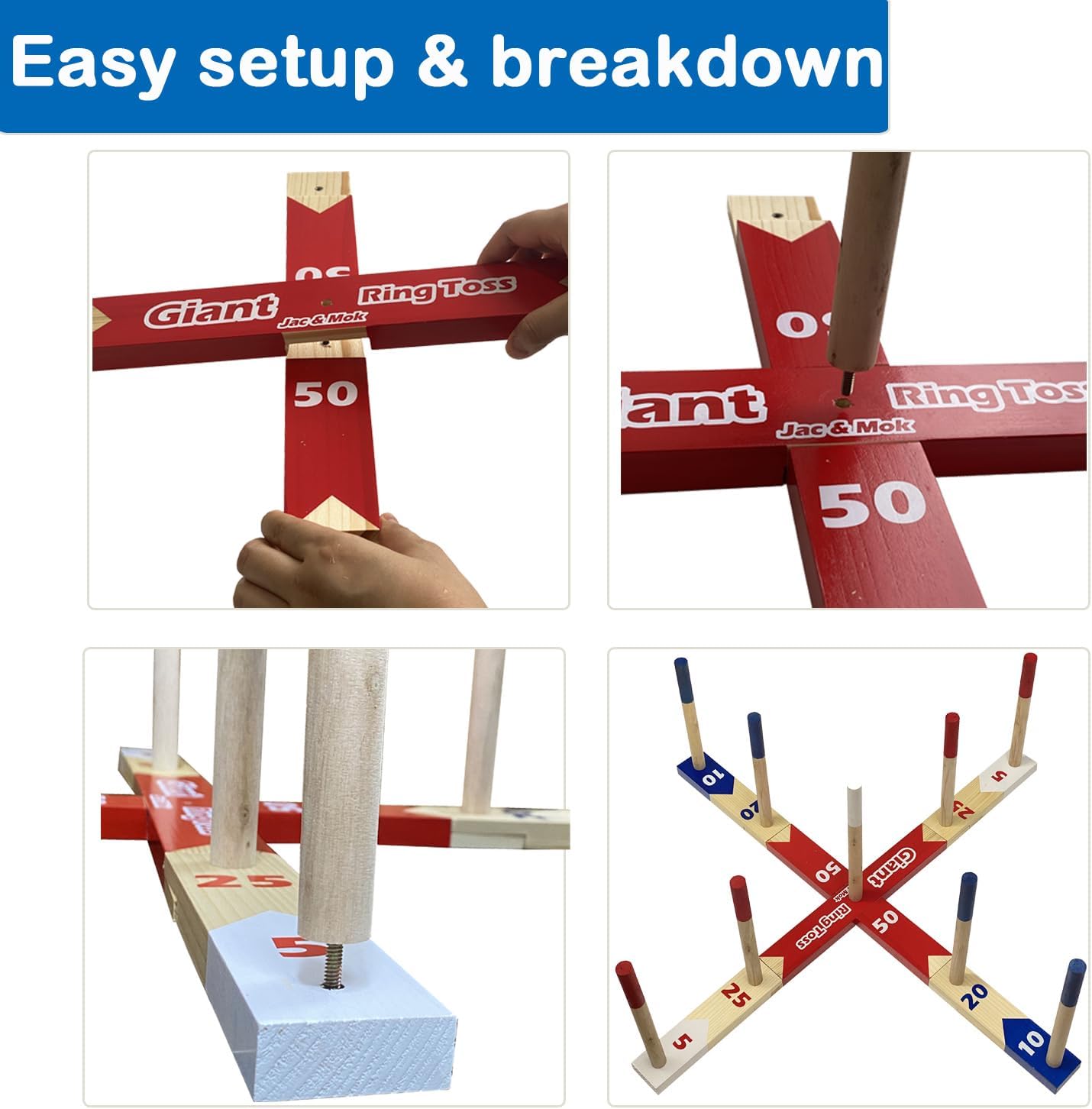 Ring Toss Game, Throwing Games, Wooden Rings Throwing Game with Carry Bag (10 Ropes and 10 Plastic Rings, Large)
