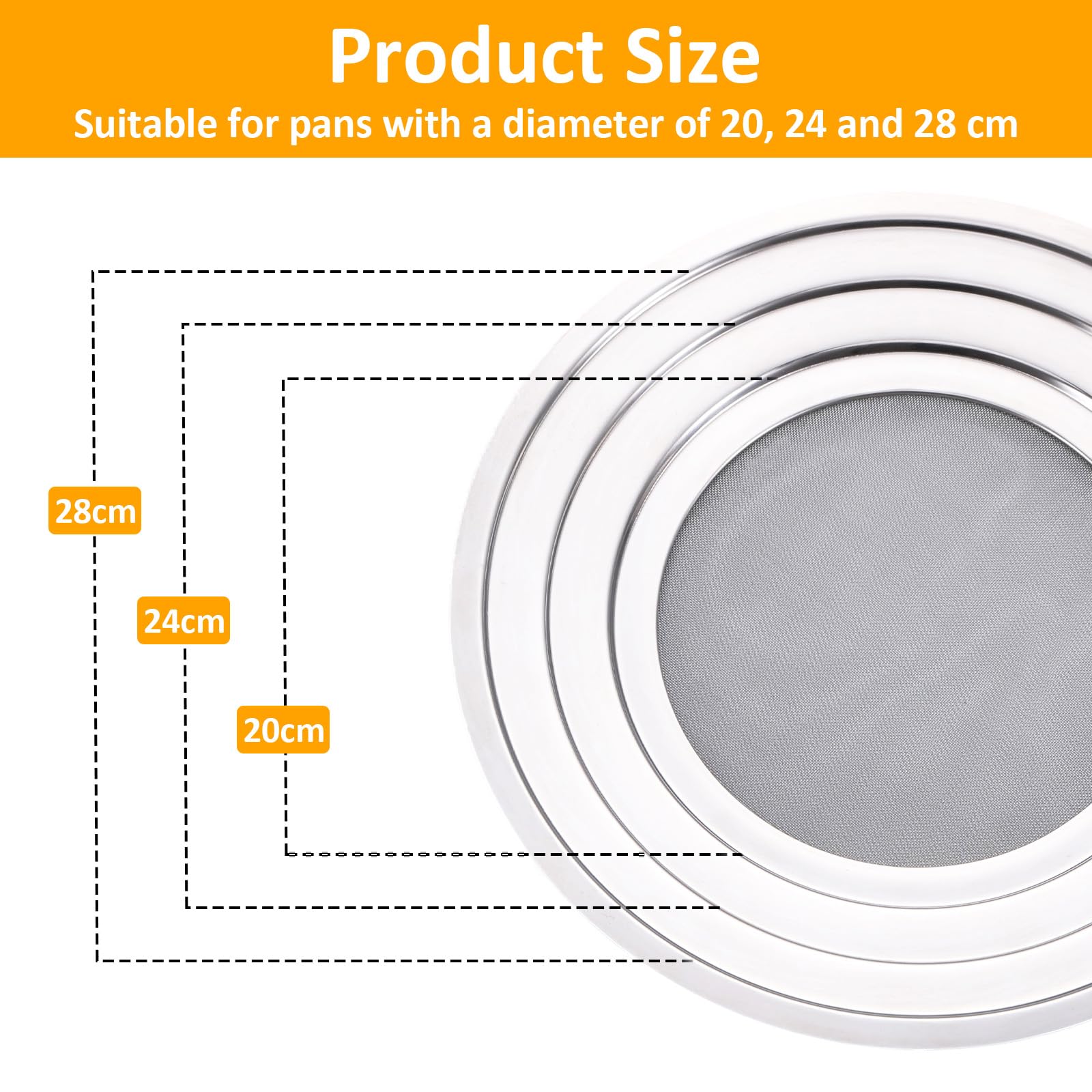 Zocipro Tapa Sarten Antisalpicaduras, Protector Salpicaduras Cocina de Acero Inoxidable con Mango de Silicona Plegable, Protector Universal de Salpicaduras para Sartenes de 20, 24 y 28cm