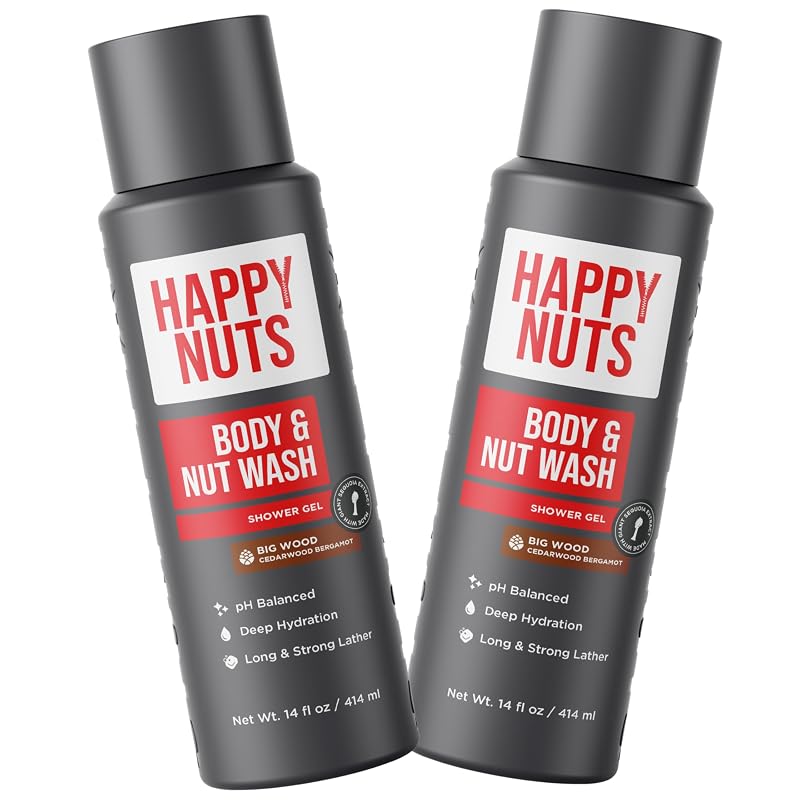 HAPPY NUTS Big Wood sabonete líquido corporal masculino com fragrância de sândalo e vetiver, pacote com 2