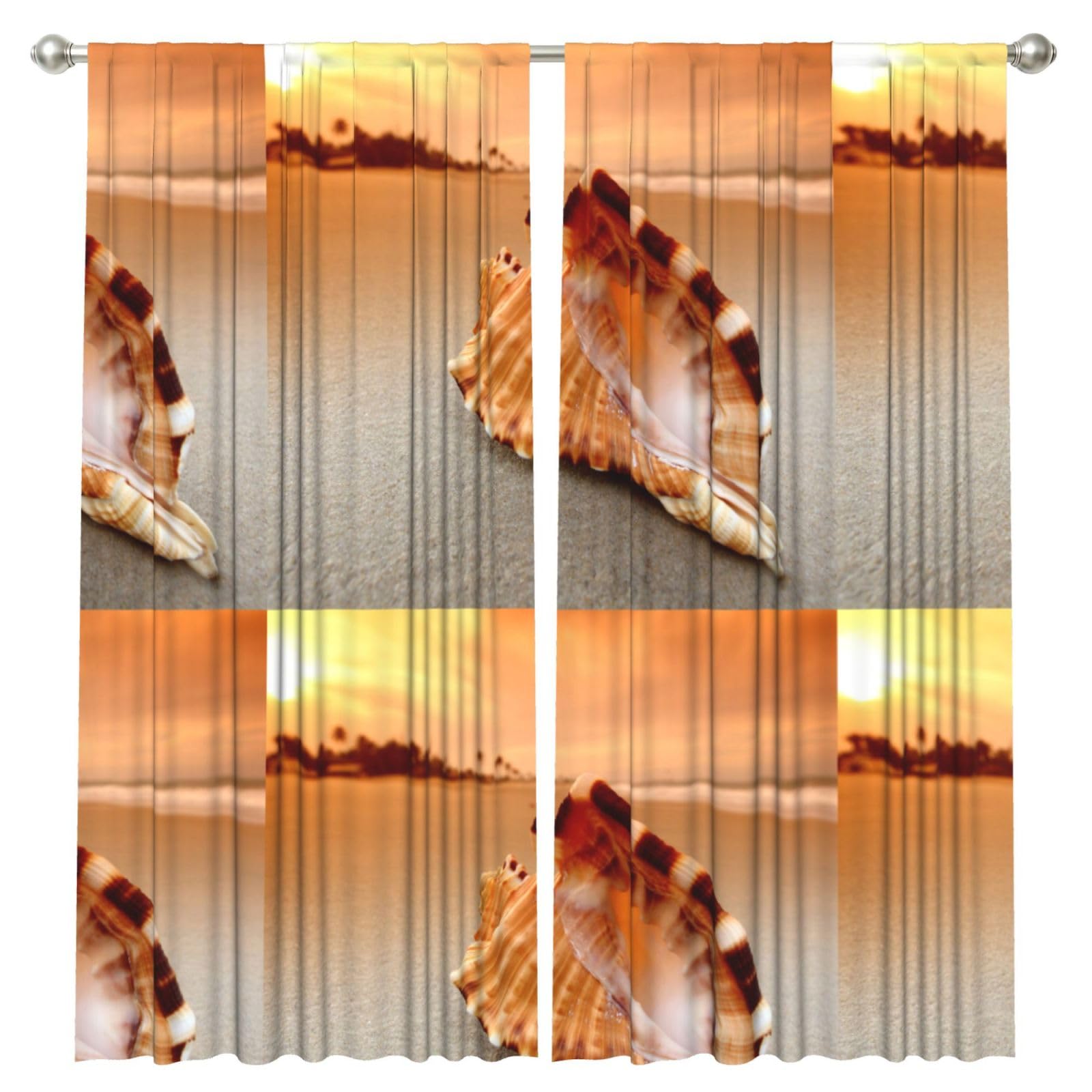 InOmak Sunset Over The Sea The Shell Conch, 2 Panels Window Curtains 52 x 84 Inch Blackout Curtains for Living Room Bedroom