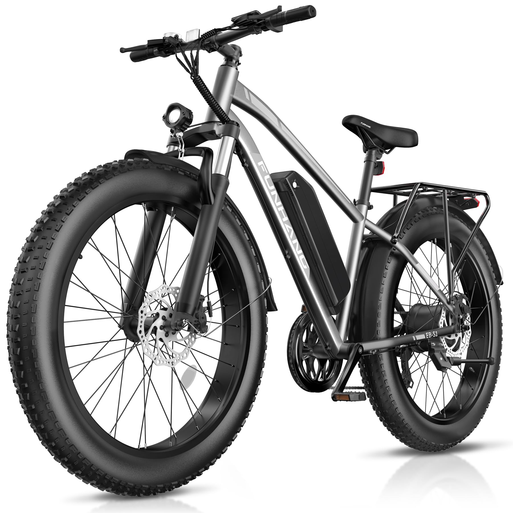 Funhang Electric Bike for Adults, Peak 1000W Ebike, 25MPH 60Miles Electric Mountain Bike, 26" Fat Tire Electric Bicycle with 48V 13AH Battery, Rear Rack, Front Suspension, 7 Speed, UL 2849 Certified
