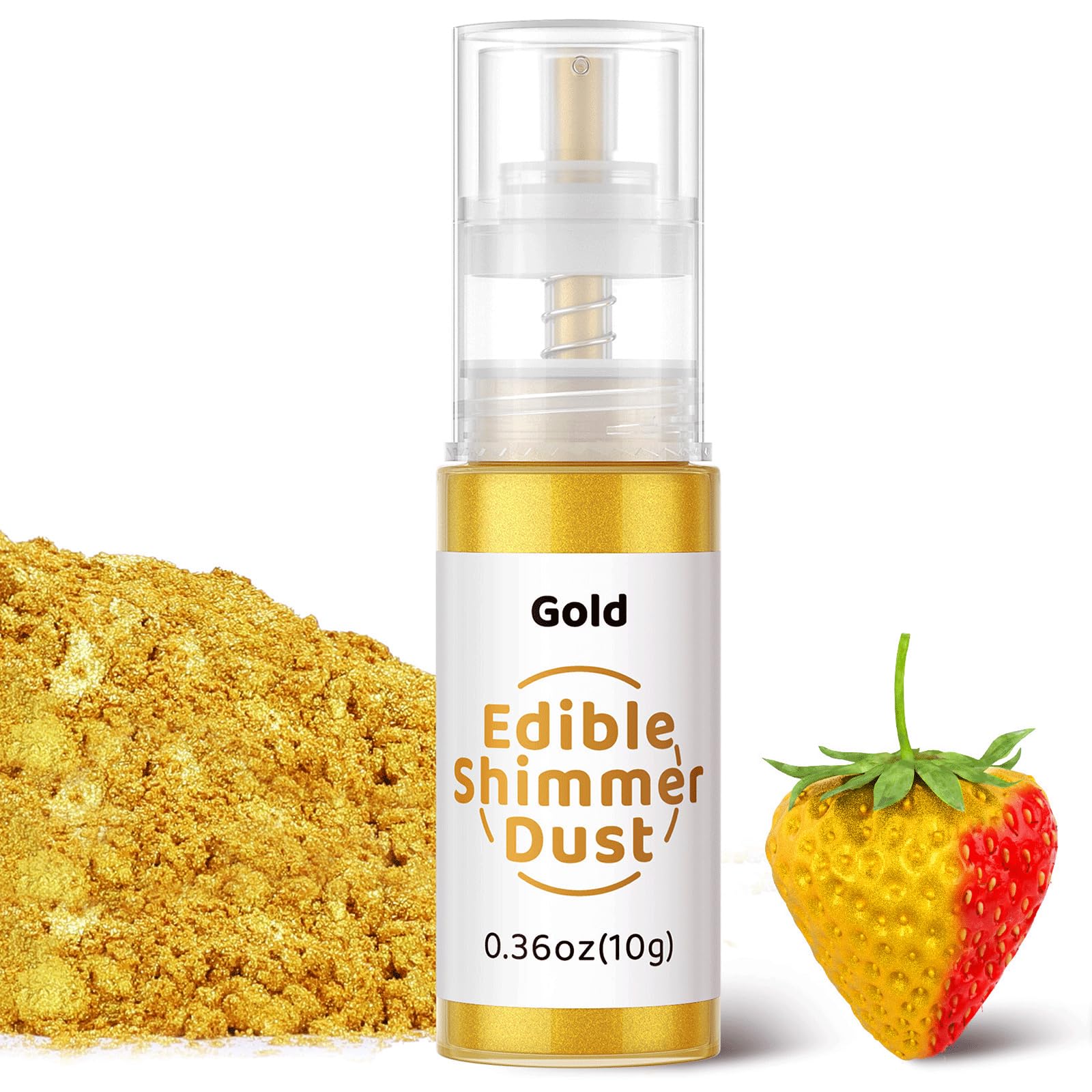 Essbarer Glitzer Spray Gold 10g, Wwtop Lebensmittelfarbe Glitzer Essbares Glitzerpulver für Getränke, Essbares Goldpulver Spray für Backen, Osterkuchen,Cocktails, Schokolade, Kuchen, Fondant
