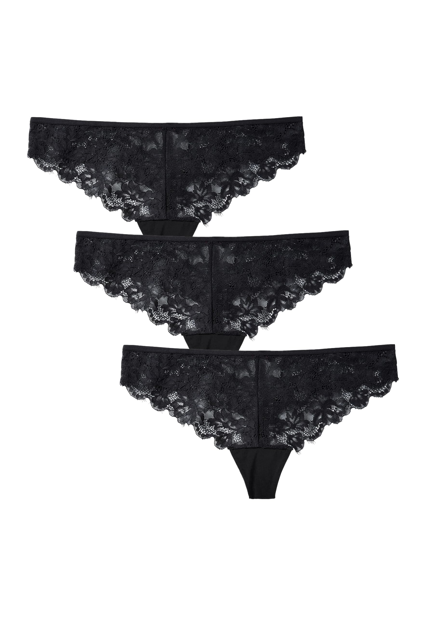 Lovable Perizoma in Pizzo Elasticizzato - Comfort e Seduzione - Confezione 3 Pezzi So Lacy Panties Donna, Nero 3 - M