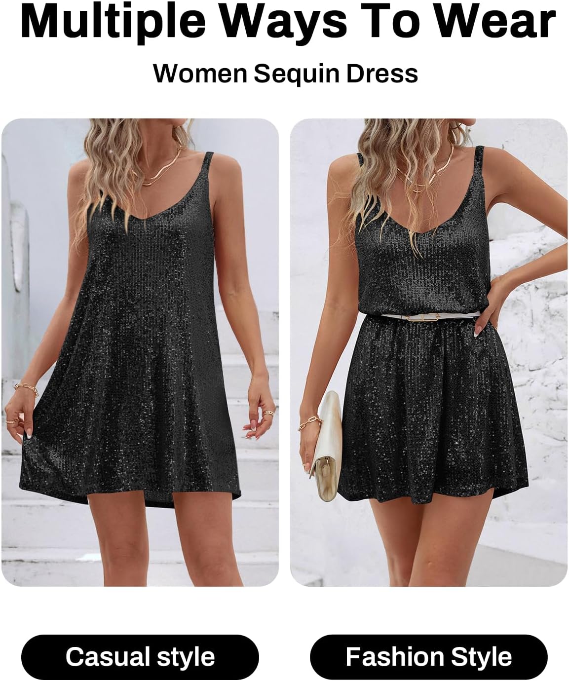 Women's Sequin Dress for Women Sparkly Glitter V Neck Shift Cocktail Disco Outfit Party Club Night Out Mini Dresses - Image 4