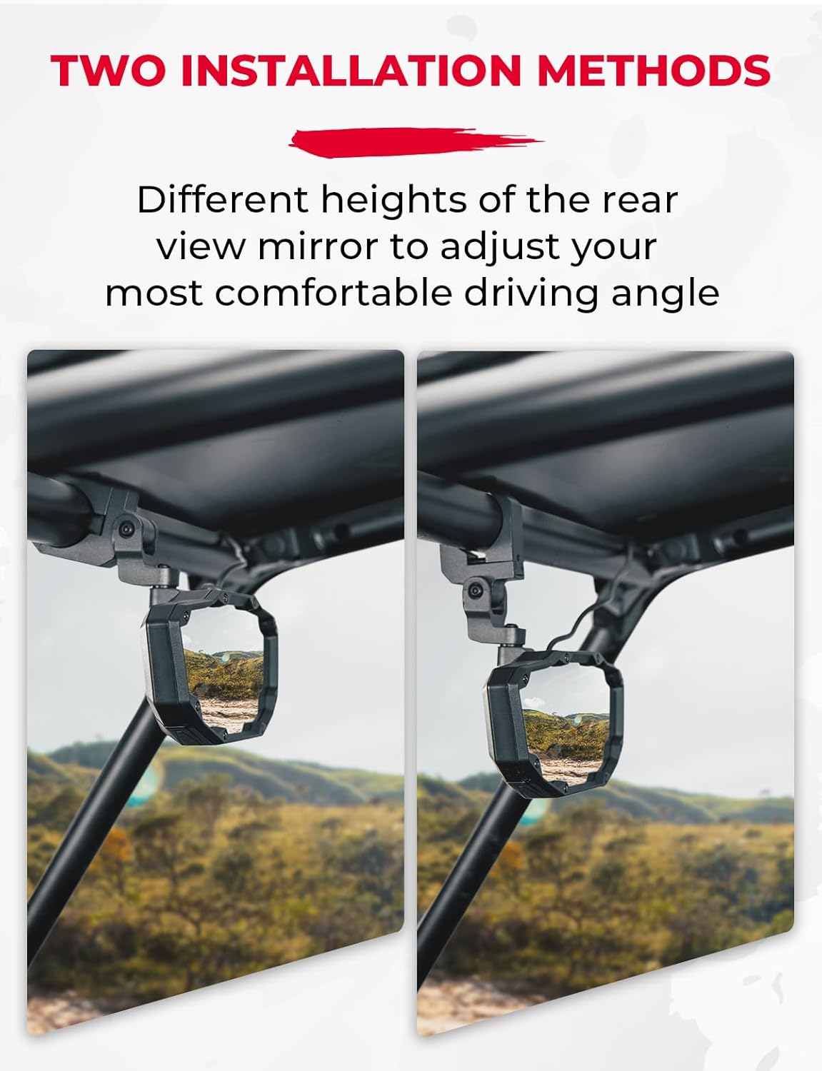 KEMIMOTO UTV Rear View Mirror with Light Built-in Rechargeable Battery, 360° Adjustable Heavy-Duty UTV Mirror Fits 1.5-2 inch Roll Bar Compatible with Polaris RZR Kawasaki Mule Pioneer Talon Can Am X3