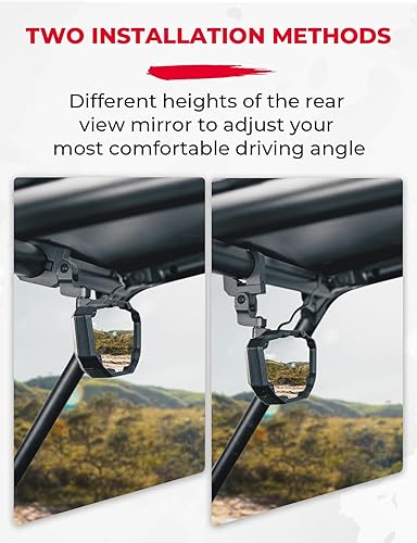 Miniatura 2 de KEMIMOTO Espejo retrovisor UTV con luz batería recargable incorporada, espejo UTV ajustable de 360 para uso pesado, se adapta a barra antivuelco de