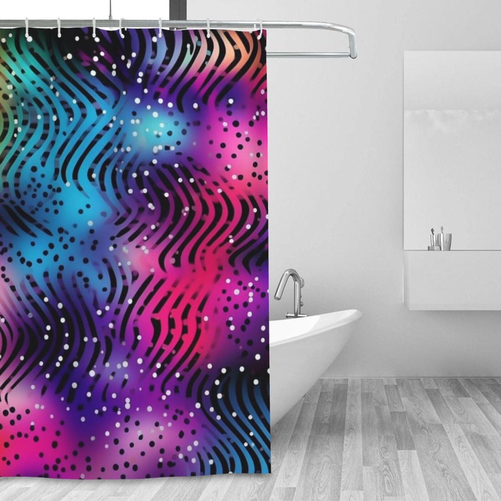 Rideau de douche tissu étanche 183 x 183 cm avec motif coloré clignotant et crochets