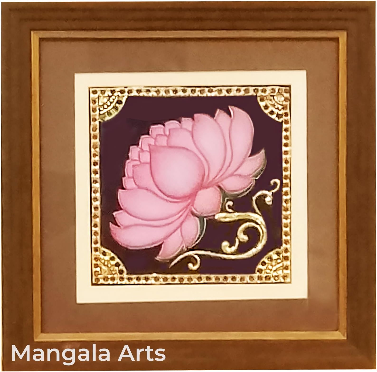Lotus Tanjore painting, 24 Carat Gold Foil, Authentic Gems, Hindu Religious God Photo, Paintings for Pooja, Living Room, Bedroom, 18x14 Inches - 7 Days Delivery