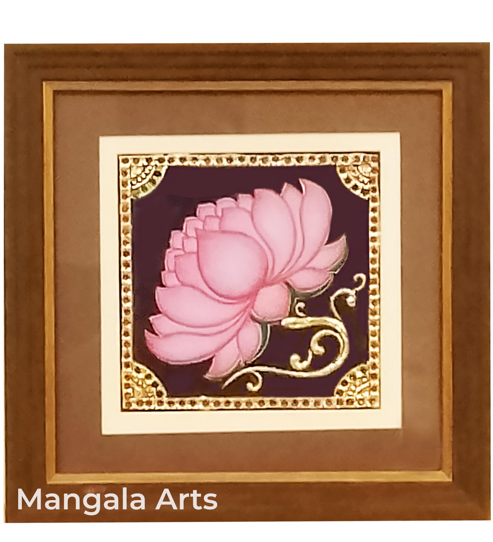Mangala Arts Lotus Tanjore painting, 24 Carat Gold Foil, Authentic Gems, Hindu Religious God Photo, Paintings for Pooja, Living Room, Bedroom, 18x14 Inches - 7 Days Delivery