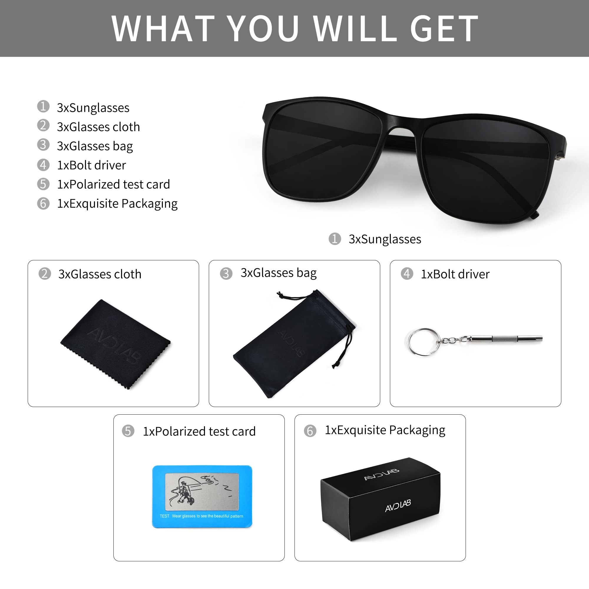 Gafas de sol polarizadas para hombres y mujeres aviador de gran tamaño con lentes retrovisores UV 100% protección (3 paquetes), Negro mate, gris/negro mate, rojo/negro mate, verde