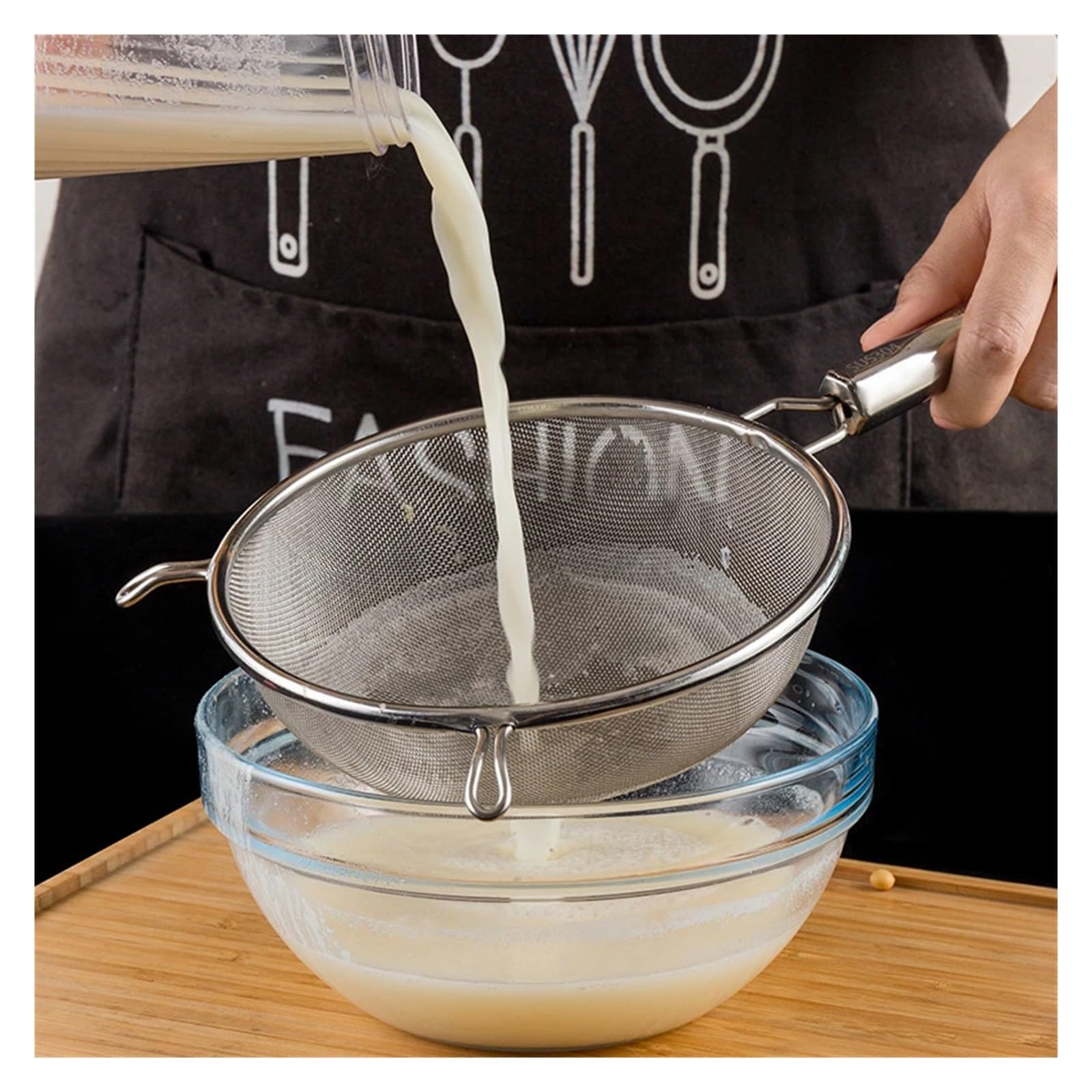 Küchensieb 1 stücke Edelstahl Feine Mesh Sieb Löffel Mit Haken Hot Pot Soja Saft Mehl Scoop(15cm B Style)