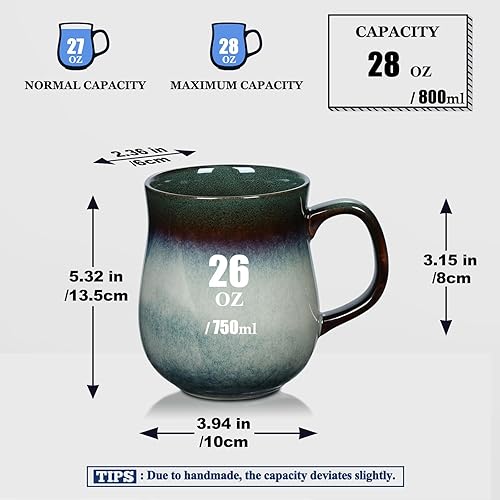 Miniatura 8 de RELEDESA Taza de café grande de cerámica de 16 onzas con asa grande, taza de té esmaltada hecha a mano para la oficina y el hogar, apta para