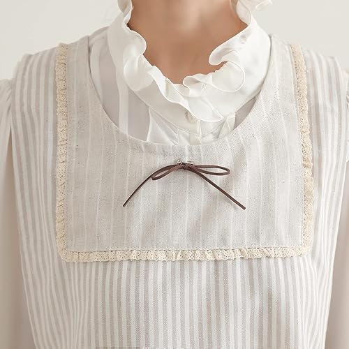 Miniatura 7 de Delantal de lino de algodón color blanco trigo encaje y arco decoración delantales estilo japonés chica estilo botón lateral cocina ropa