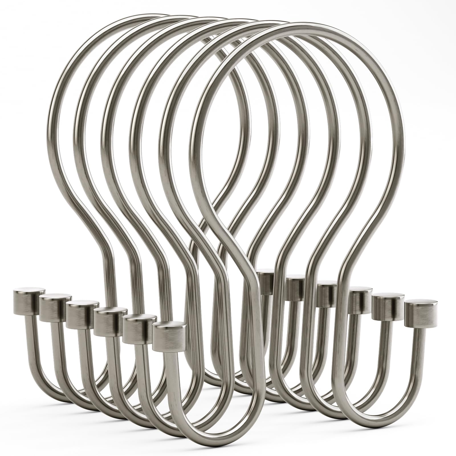Bathway Lot de 24 crochets de rideau de douche en nickel avec design cylindrique, crochets de rideau de douche en métal antirouille, à glissement lisse, anneaux doubles pour rideau de douche