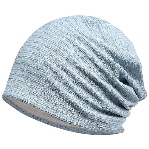[BIGHAS] ニット帽 サマーニット 2層構造 薄手 コットン 無地 抗菌防臭 ワッチ ビーニー ニットキャップ ケア帽子 ソフトガーゼ 医療用 ストレッチ性 通気性 メンズ レディース 春 夏 秋 (JP, アルファベット, Free Size, ライトブルー) - BIGHAS - 商品画像