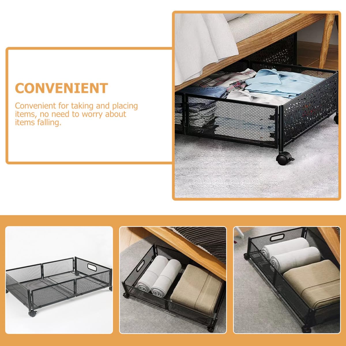 Homoyoyo Contenitore Pieghevole per Grande Capacità Sotto Letto Ruote in Acciaio Inossidabile Design a Cassetto per Riporre Sotto Divano o Altri Spazi
