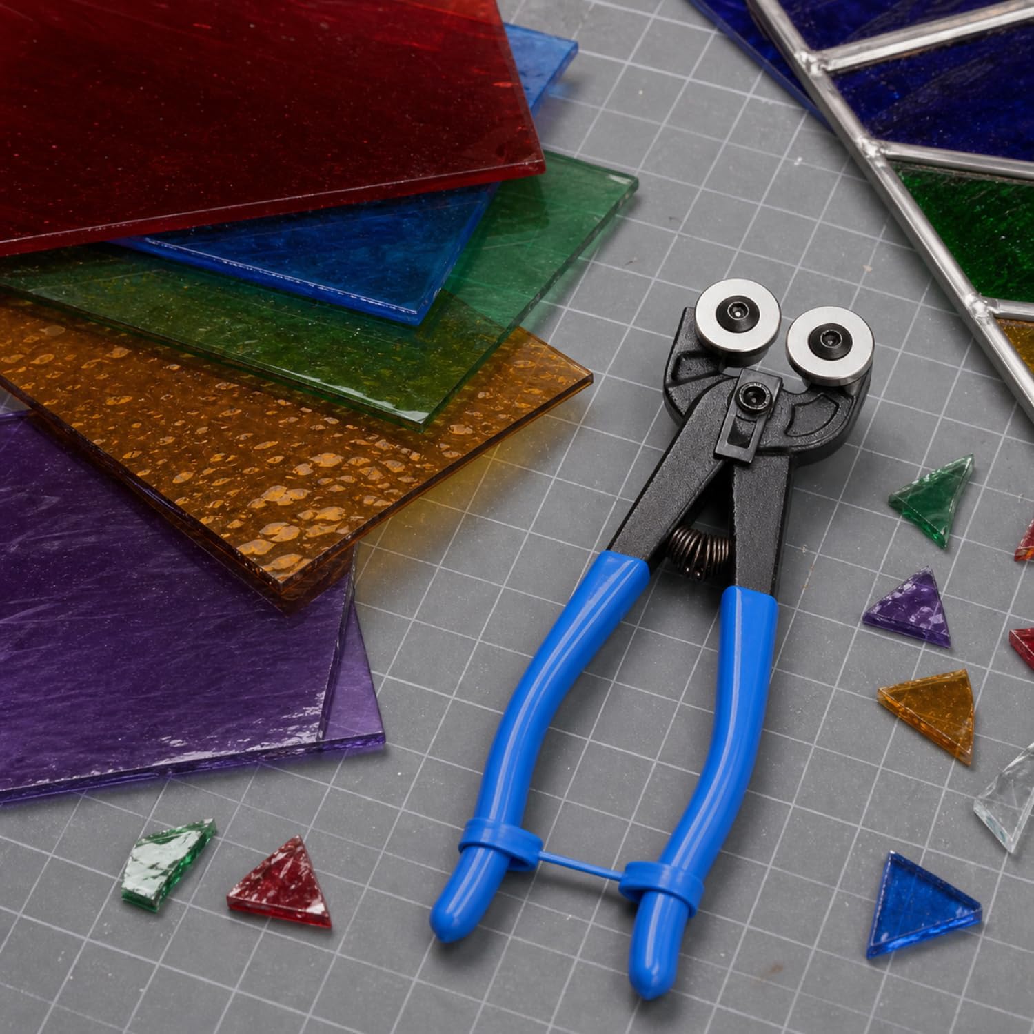 Stained Glass Tool Kit for Beginners, Glass Breaker Grozer Pliers with Plastic Solder Wire Straightener and Foil Burnishing Tool, Stained Glass Making Tools for DIY Crafts