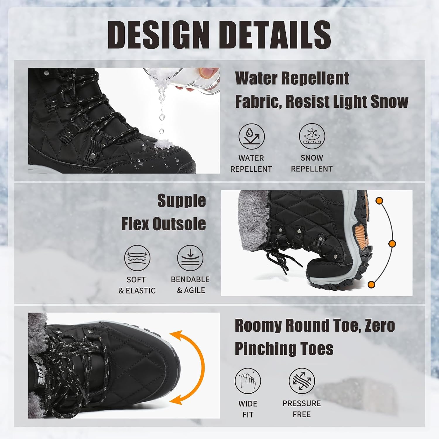 Womens Snow Winter Boots Fur Lined Warm Booties Lace Up Mid-Calf Cold Shoes