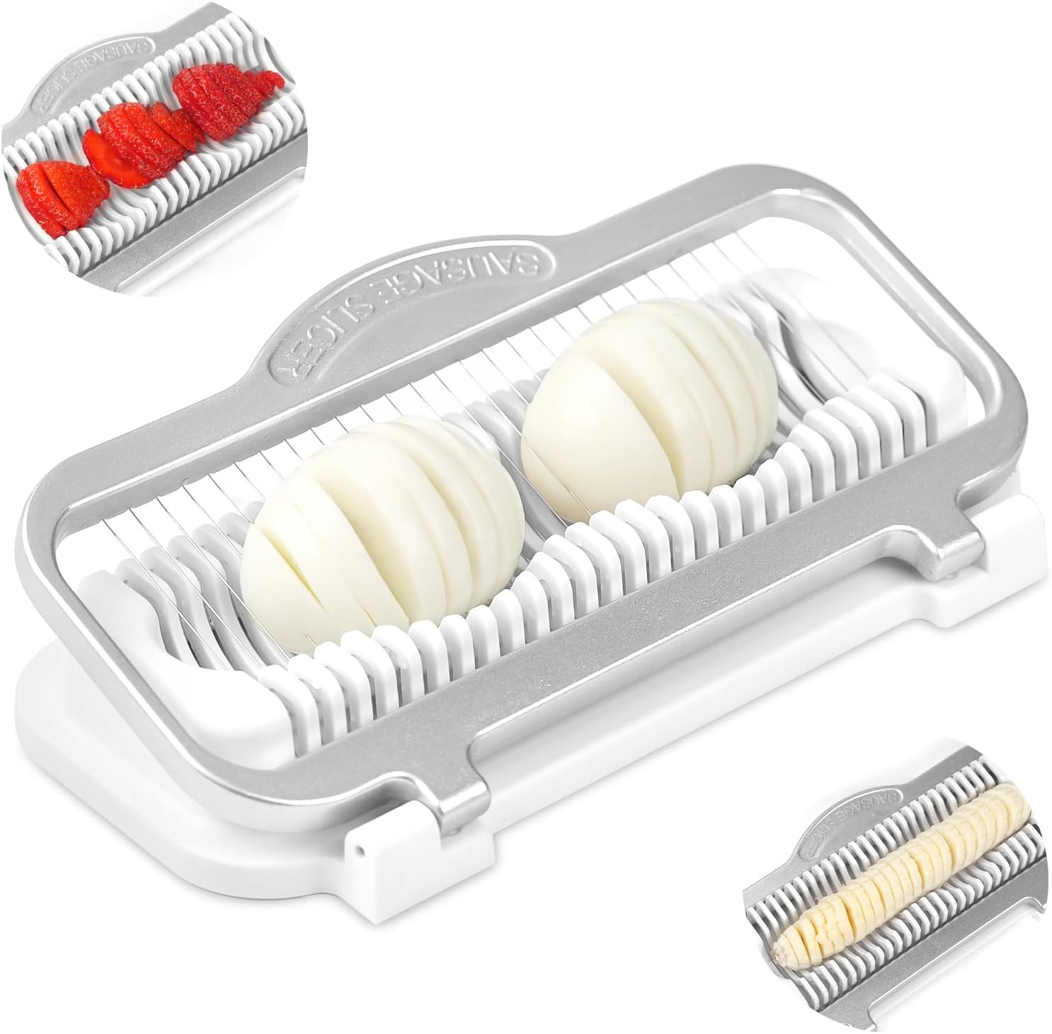 Egg Slicer for Hard Boiled Eggs Banana Slicer, Aluminium & Stainless Steel Wires Heavy Duty Bigger Slicer for Strawberry Mushroom, Dishwasher Safe