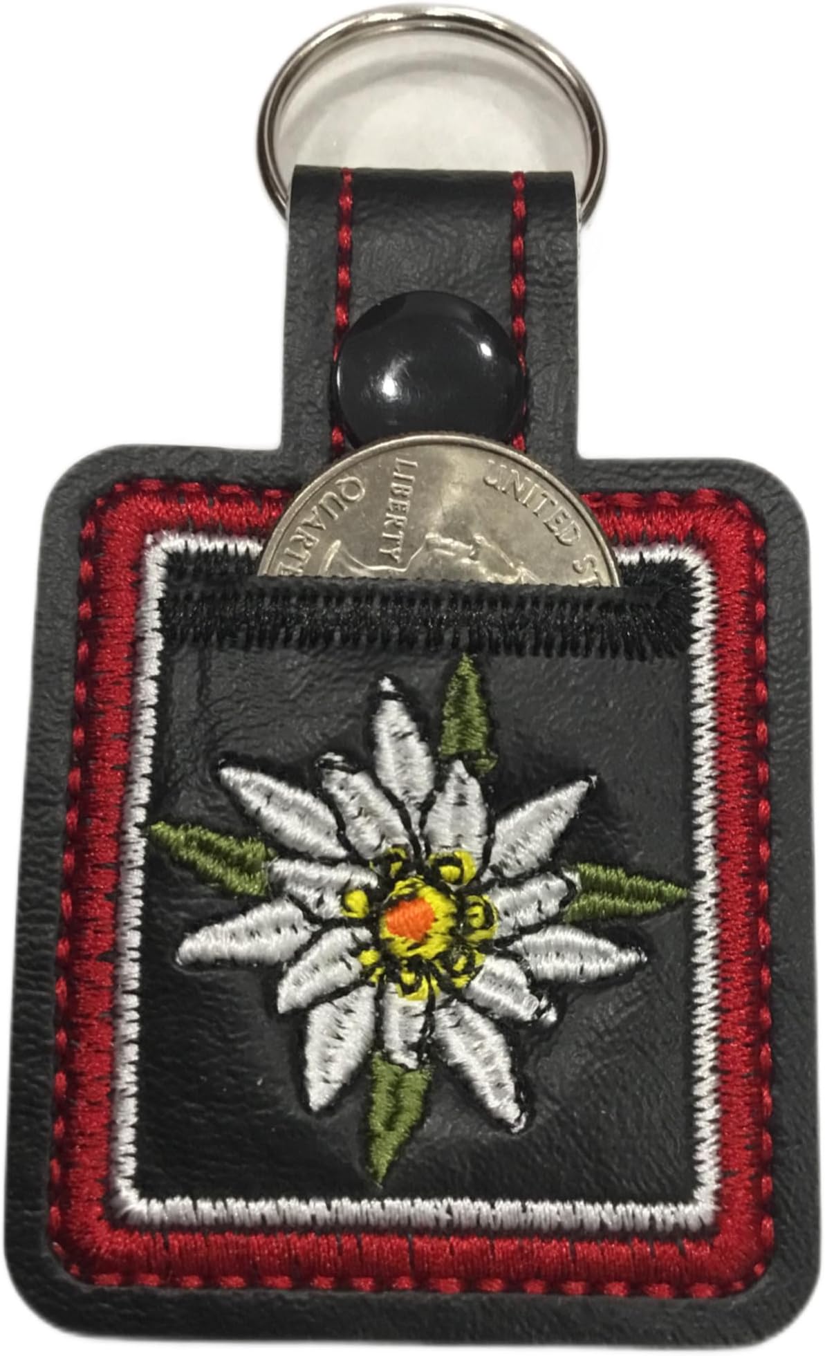 Aldi quarter holder Edelweiss Flower embroidery keychain quarter keeper embroidered handmade key fob for Aldi shopping cart.