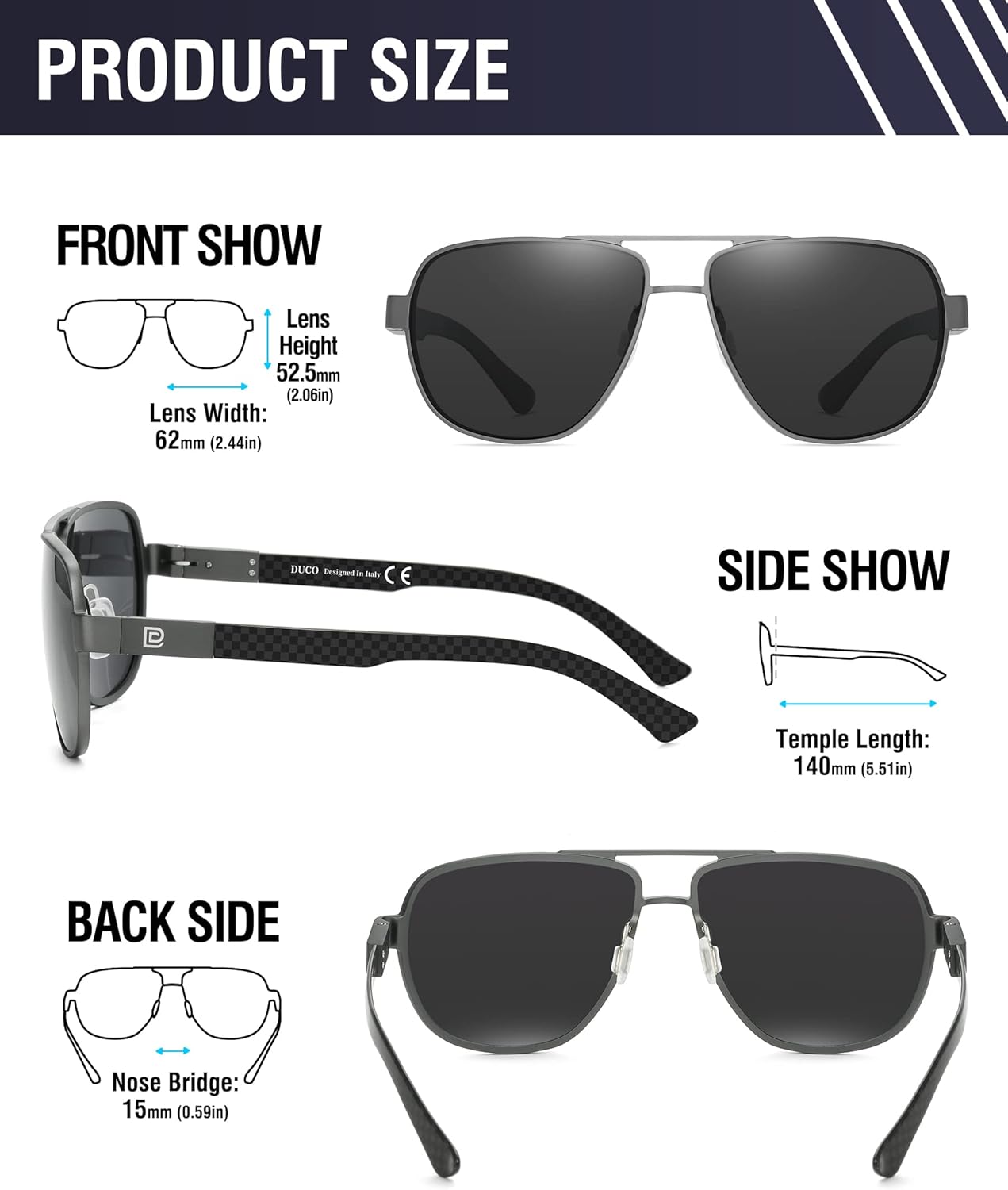 DUCO Aviator Sunglasses For Men Polarized Sunglasses Men UV Protection Carbon Fiber Temple Mens Sun glasses For Driving 3051 - Image 3