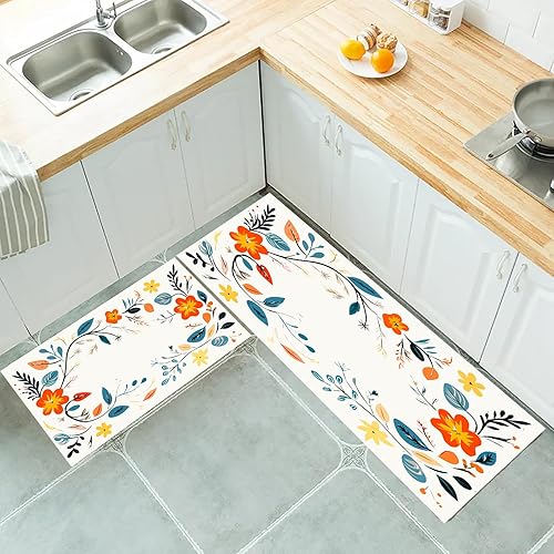 Miniatura 3 de Alfombras y tapetes de cocina con diseño de girasol, diseño bohemio, antideslizantes, para piso, antifatiga, cocina, decoración de cocina