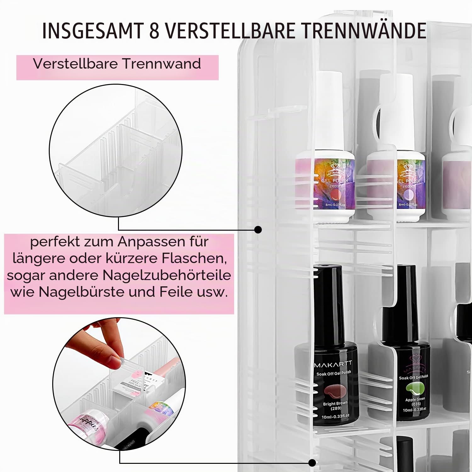 Makartt Universal Nagellackhalter für 48 Flaschen mit verstellbaren Fächern