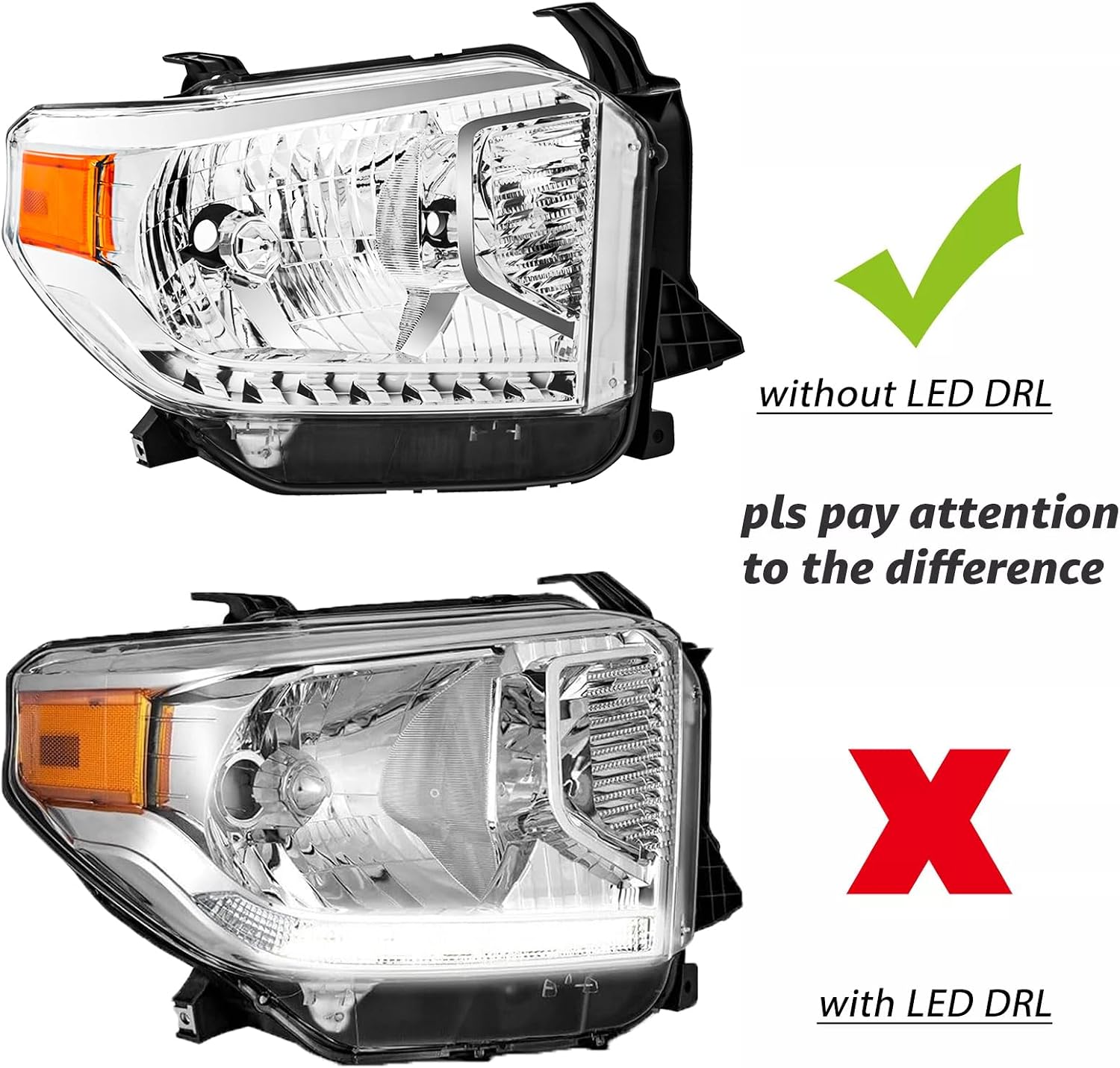 Headlights and Taillights Assembly Combo for 2014-2021 Toyota Tundra (with/without Level Adjuster) Headlamps Head/Red Rear Tail Brake Lamps Lights Replacement Driver and Passenger Side,Chrome Amber