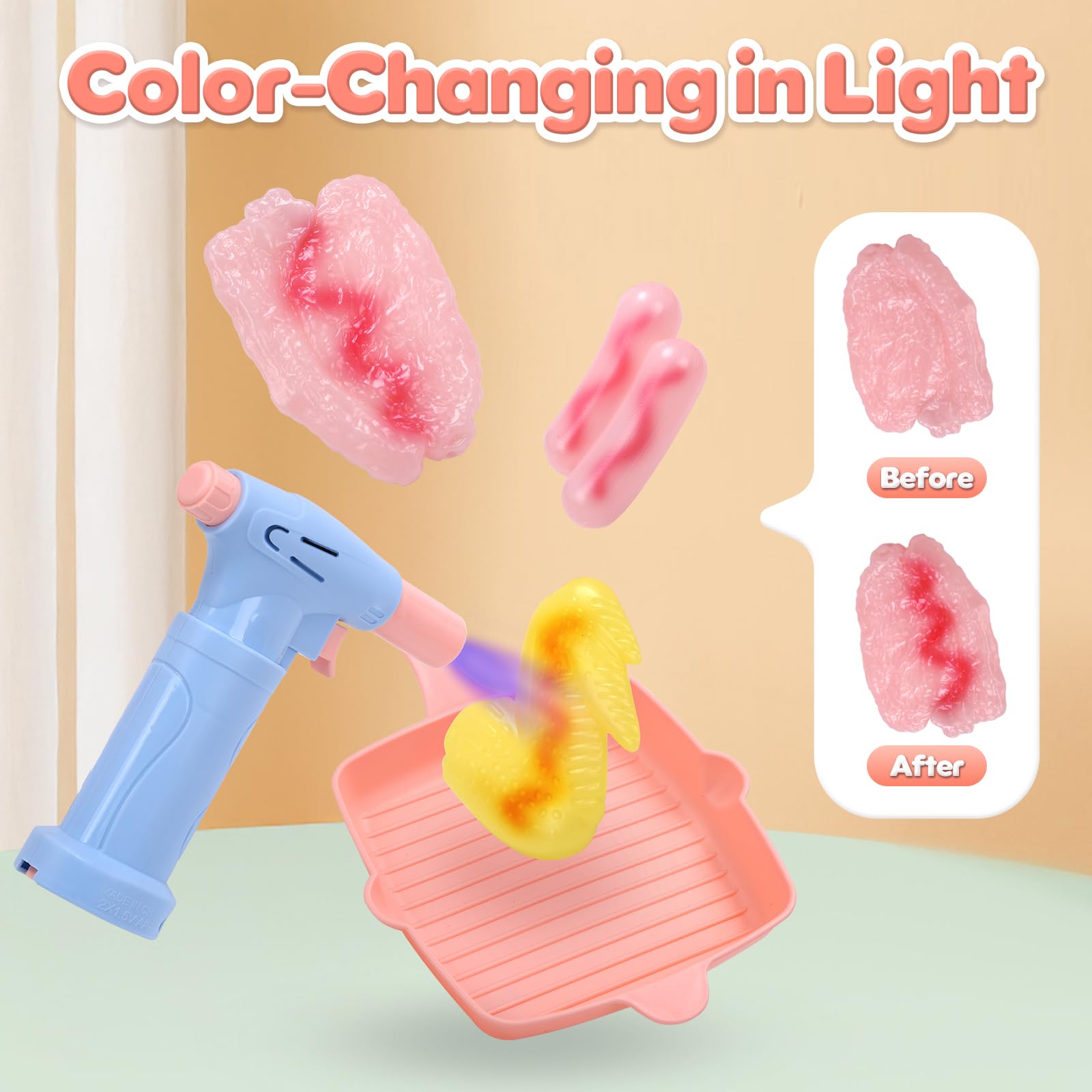 cute stone Barbecue pour Enfants avec Aliments changeant Couleur, Vaporisateur Brume fraîche, Sons et lumières Jeu de Cuisine d'extérieur avec poêle à Frire, sur roulettes pour Un déplacement Facile