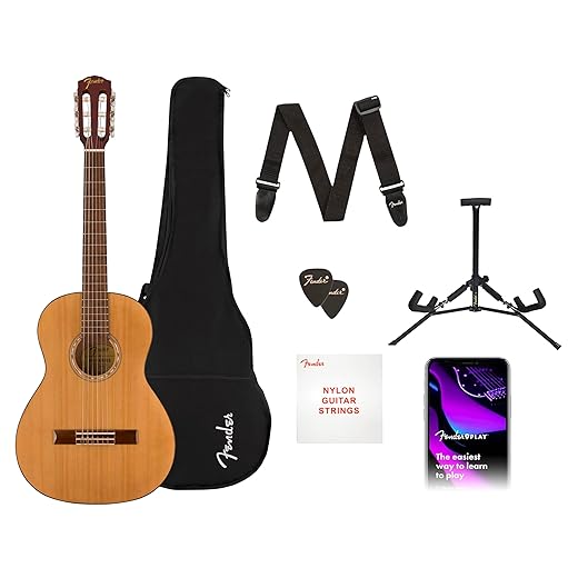 Fender Acoustic Guitar Kit Starter Pack Classical Guitar, Small Beginner Guitar (3/4 Size) with Nylon Strings (Easier on Fingers), Includes Guitar Bag, Guitar Strap, and More