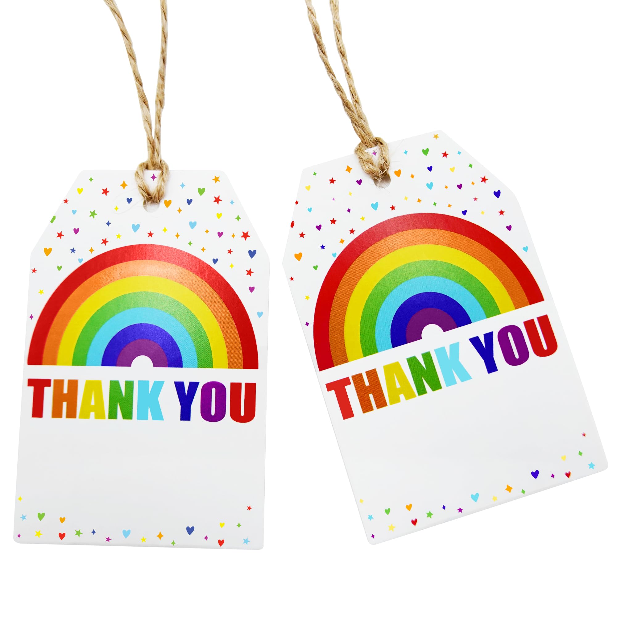 ASYEHJNR 100Pcs Rainbow Heart Gift Tags with String Large Thank You Gift Tags Presents with 65 FT Jute Twine Personalized Tags for Wedding Baby Shower Birthdays Party Gift Wrap Tags — image 1