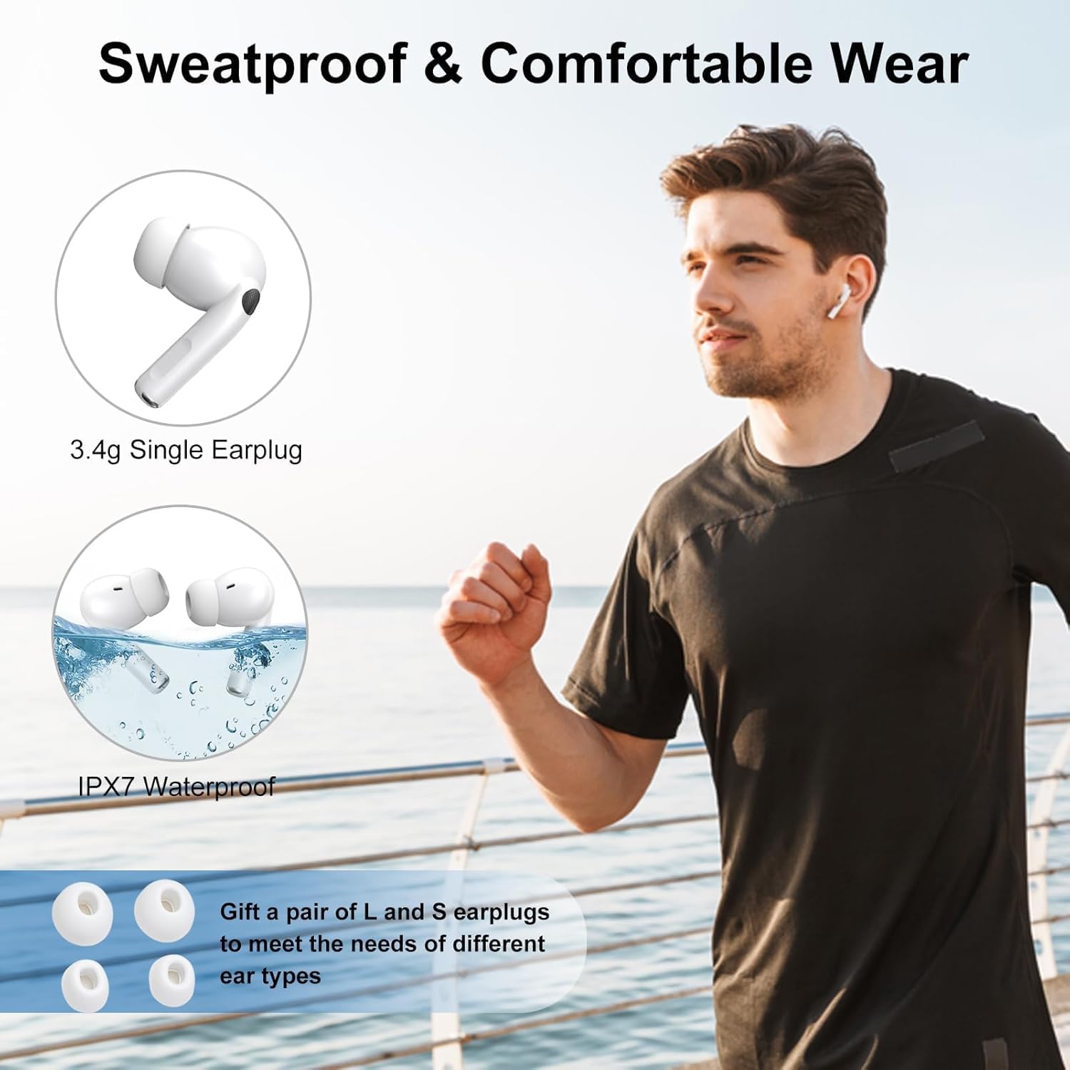 Auriculares inalámbricos, auriculares Bluetooth Pro (2ª generación), auriculares de reproducción de 48 horas con micrófono, sonido de alta fidelidad, chip Bluetooth 5.3, carga USB-C, IPX7 impermeable