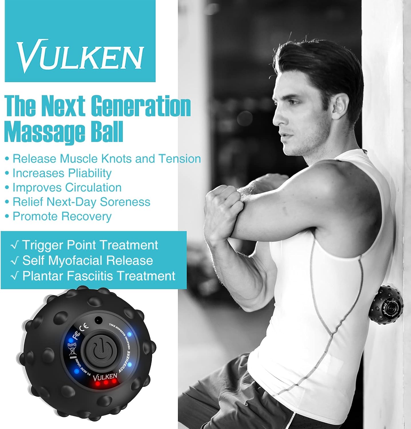 Vulken Acusphere 4 Speed High Intensity Vibrating Massage Ball for Muscle and Fitness, Plantar Fasciitis Pain Relief, Myofascial Release and Trigger Point Treatment : Health & Household