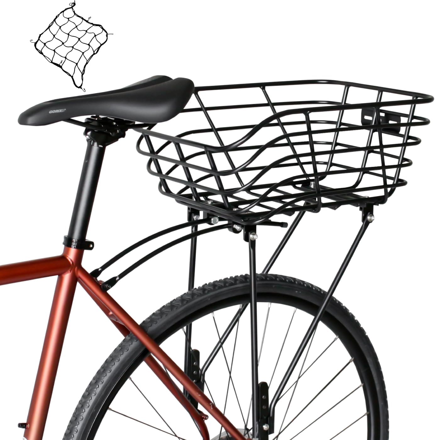 GORIX Bike Rear Basket Rack with Net Carrier 700c 26-29in Mountain Road Bicycle (GRB-929)