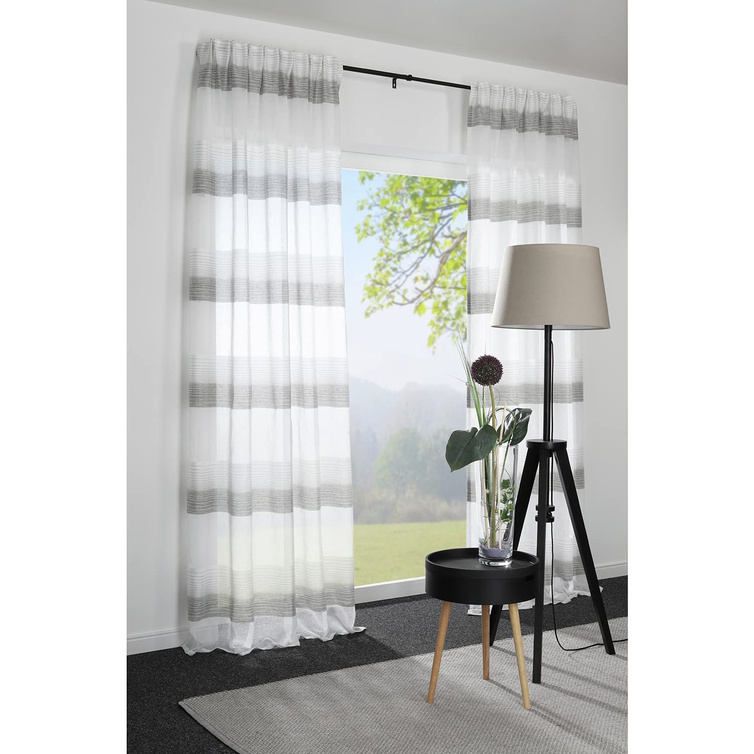 Uitschuifbare gordijnroede set (L120 - L210 cm / D28 mm) Gaïa Zwart en goud - Accessoires en