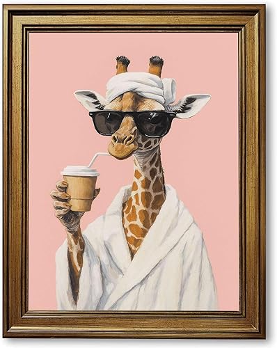 Framed Giraffe with Sunglasses Poster Canvas Print Art, Modern Wall Art Painting Pictures, Cute and Funny Wall Decor, Home Decor, Decoration, Living