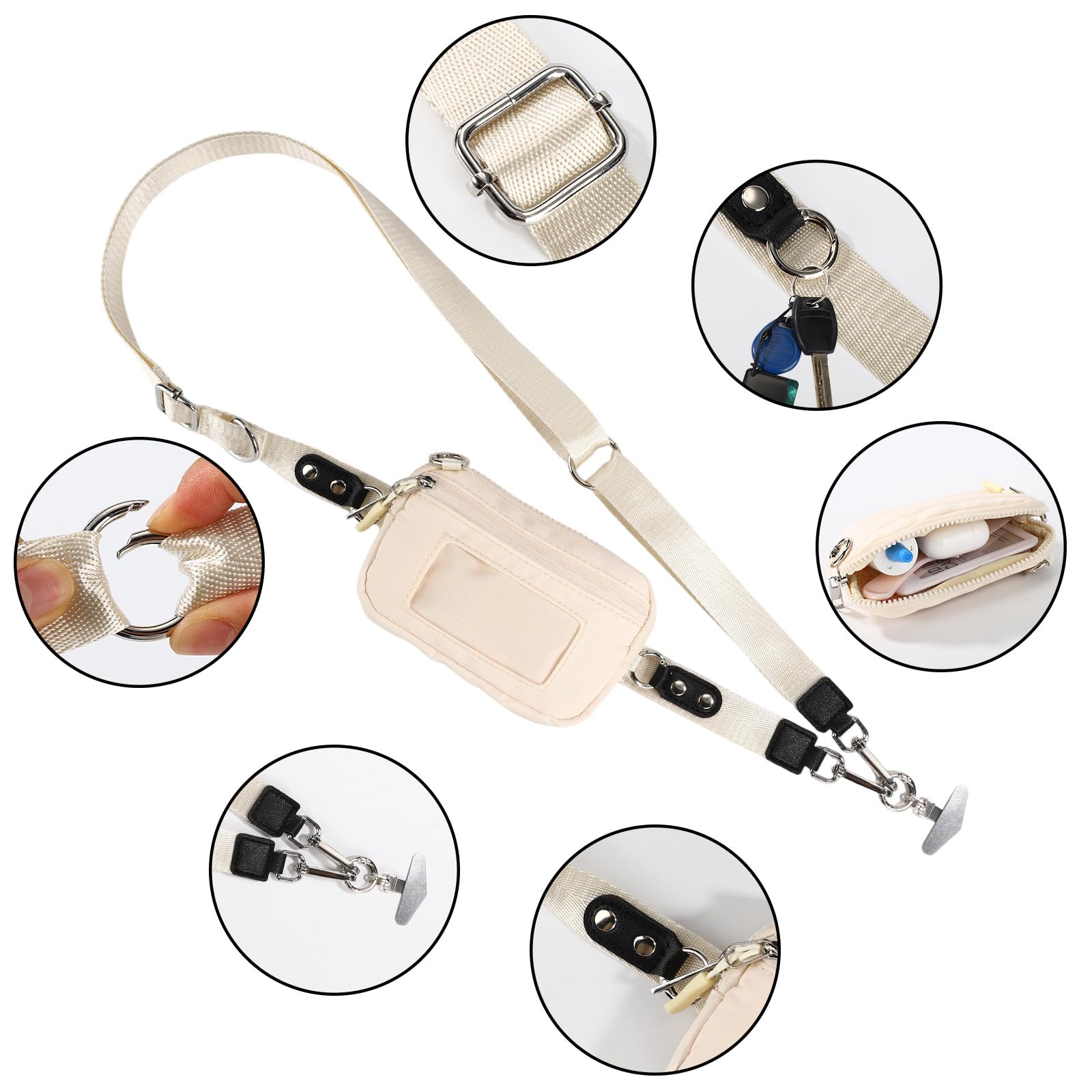 BOXOB Cordino per telefono con clip, cordino regolabile per telefono di 2 lunghezze, pratico portafoglio e custodia per cellulare, cordino con clip, mani libere, per lo shopping