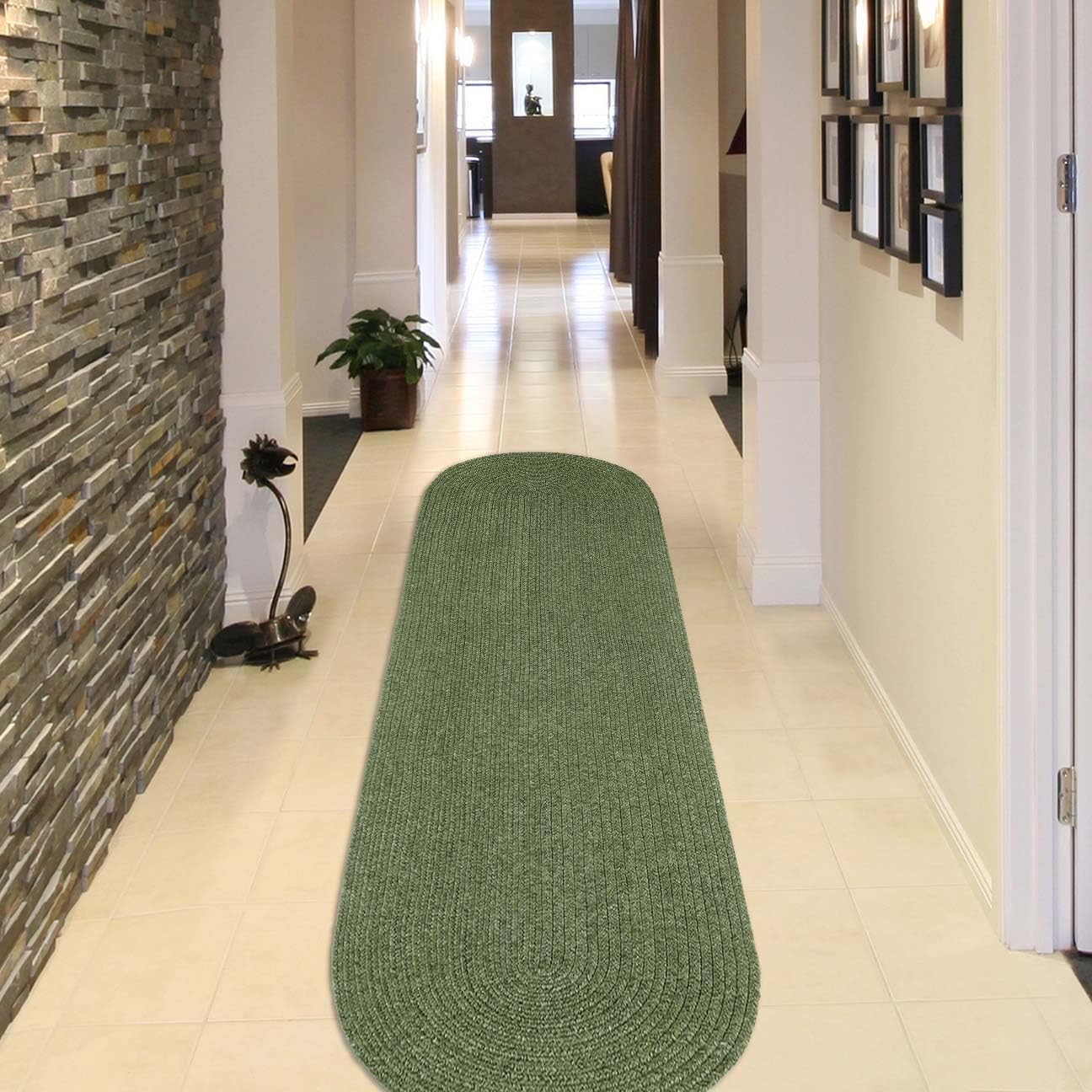 Superior Jute Oval Indoor Runner Rug, Green
