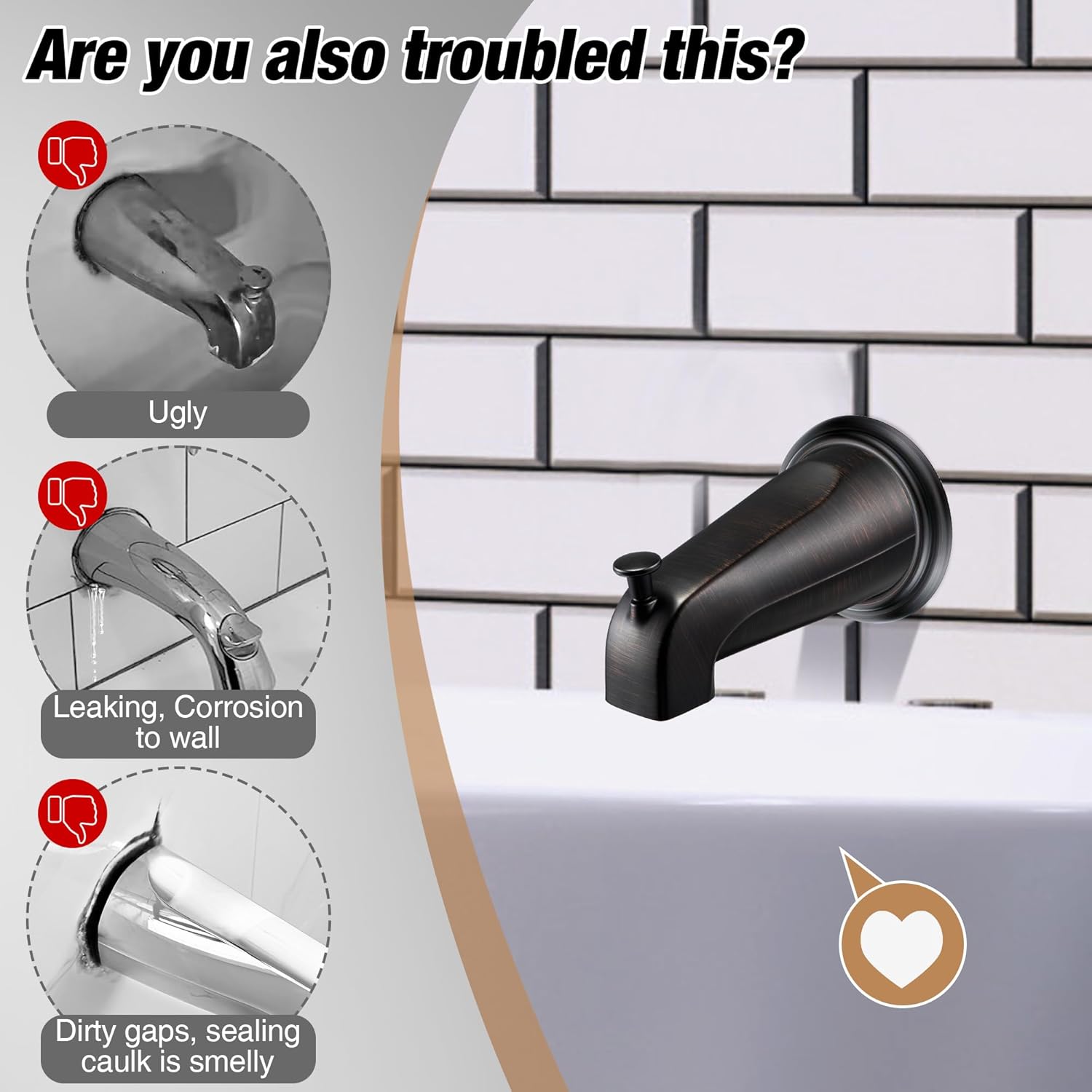 Dreyoo Metal Tub Spout Cover Ring, Bathtub Spout Trim Plate Ring with 1 Pcs Foam Gasket, 1-1/2 Inch ID and 3-5/8 Inch OD(Oil Rubbed Bronze)