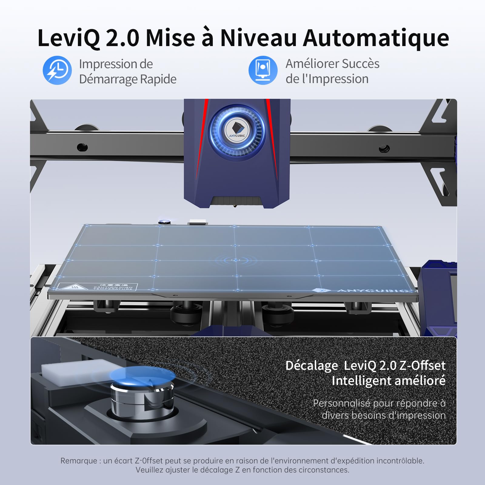 Anycubic Kobra 2 Neo Imprimante 3D, 5X Plus Rapide 250mm/s Nivellement Auto LeviQ 2.0, Z-Offset Intelligent Imprimante FDM, Impression à avec Extrudeuse Directe à Double Engrenage, 220×220×250 mm
