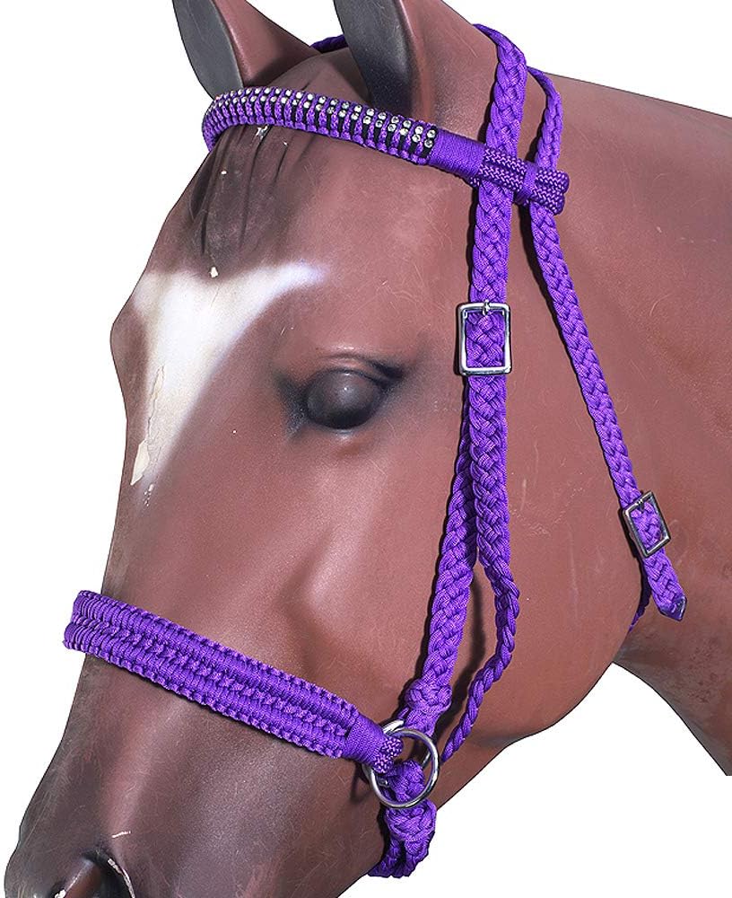 HILASON Flat Braided Paracord Horse Headstall Bridle W/Crystals