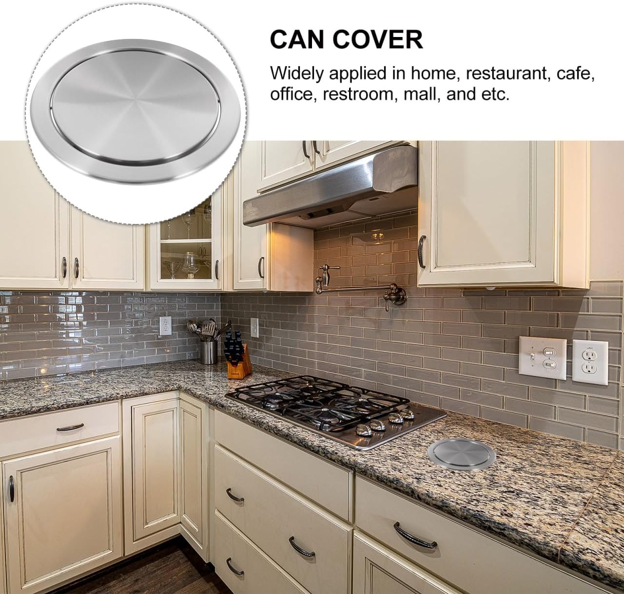 Hemobllo Stainless Steel Trash can Lid Recessed Countertop Cover Flip Lid Silent Space-Saving for Kitchen Bathroom Office 8.26 Inch