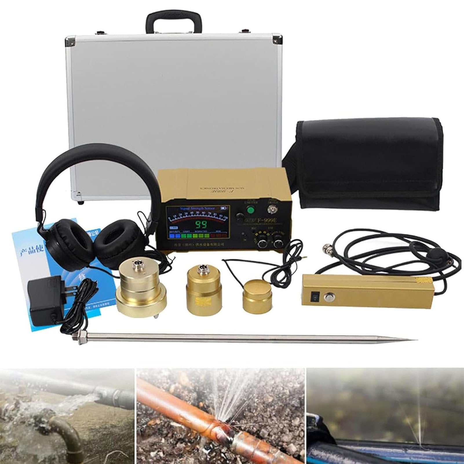 Detector de Fugas de Agua Profesional, Dispositivo de detección de Fugas de Agua con sondas duales, Detector de Fugas de Agua subterránea con Auriculares, detección de Fugas de Agua