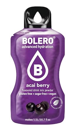 BOLERO - Sugar Free Drink Mix Packets Acai Berry Fruit Flavor | Powdered Flavored Water Packets | 12 Large Sachets